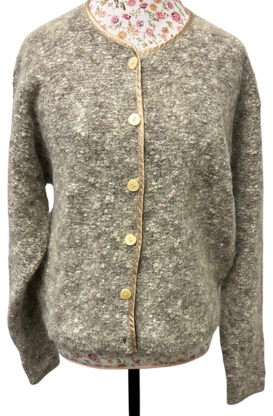 🤎 Casual Corner XL Mohair Blend Cardigan – Vintage 90s Textured Knit Neutral